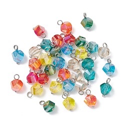 Платина 7 шт. гальванизированные прозрачные стеклянные подвески, скрученный, с латунными петлями, граненые, платина, 11.5x7.5x8 мм, отверстие : 2.5 мм