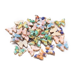 (52) Непрозрачная лаванда Подвески из сплава , с ацетатом целлюлозы (смола), бабочка, золотой свет, разноцветные, 15.5x22x3 мм, отверстие : 1.8 мм