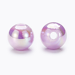 Medium Orchid Eco-Friendly Poly Styrene Acrylic Beads, AB Color Plated, Round, Medium Orchid, 10mm, Hole: 2mm, about 980pcs/500g