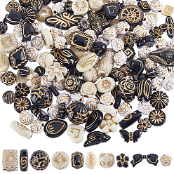 Color mezclado 100g cuentas de resina opaca, metal dorado enlaced, formas mixtas, color mezclado, 11~28x10.5~15.5x3.5~13 mm, agujero: 1.2~2 mm