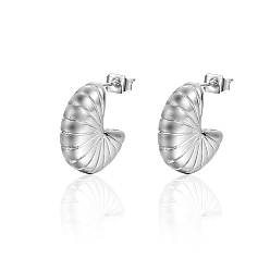 Color de Acero Inoxidable 304 Pendientes de acero inoxidable que no se deslustran, pendientes de medio aro, forma de concha espiral, color acero inoxidable, 18x6 mm