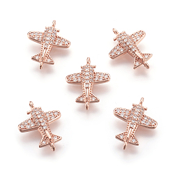 Розовый Позолоченный Латунные микро проложить кубических ссылки циркония, без свинца, без кадмии и без никеля, пропеллер самолета, Настоящее розовое золото покрыто, 12.5x16.5x3 мм, отверстие : 0.8 мм