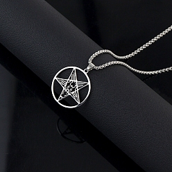 Звезда Панк-стиль 304 ожерелья с подвеской в виде печати демона из нержавеющей стали, цвет нержавеющей стали, не тускнеет, звезда, 19.69 дюйм (50 см), Кулон : 37x34 мм