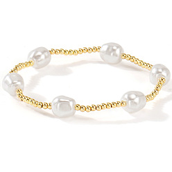 Золотой Элегантные эластичные браслеты для женщин с имитацией жемчуга и латунных бусин., круглые, золотые, 6.89 дюйм (17.5 см)