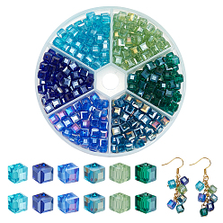 (52) Непрозрачная лаванда 300 шт 6 цвета гальванических стеклянных бусин нити, с покрытием AB цвета, граненые, кубические, разноцветные, 6x6x6 мм, отверстие : 1 мм, о 50шт / цвет