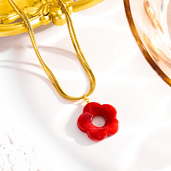 Красный 5- лепестковые цветочные акриловые подвески-ожерелья, 304 двухслойные ожерелья из нержавеющей стали в виде змеи для женщин, золотые, красные, 15.75 дюйм (40 см)