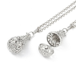 Platinum Brass Pendant Necklaces, Iron Rolo Chains, Teardrop, Platinum, 32.48 inch(825mm)
