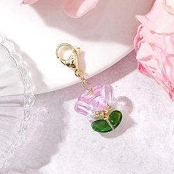 Сливовый Подвесные украшения из стеклянных цветов, с 304 застежкой-карабином из нержавеющей стали, слива, 39.5 мм