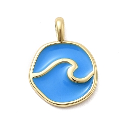 Темно-Голубой Латунь эмаль подвески, плоско-круглые, стойки покрытие, долговечный, без кадмия и без свинца, реальный 18 k позолоченный, глубокое синее небо, 18x13.5x2 мм, отверстие : 3.5x2.5 мм