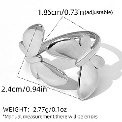 Stainless Steel Color 304 Stainless Steel Cuff Open Rings for Women, Butterfly, Stainless Steel Color, Inner Diameter: 18.6mm