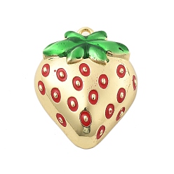 Настоящее золото 18K Латунь эмаль подвески, без свинца и без кадмия, долговечный, клубничное очарование, стойки покрытие, реальный 18 k позолоченный, 24x19.5x6.5 мм, отверстие : 1.6 мм