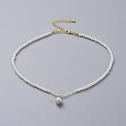 Lila Glasperlen Perlen Anhänger Halsketten, galvanisieren mit Glasperlen, Messingkettenverlängerer und Kartonverpackung, lila, 12.9 Zoll (33 cm)