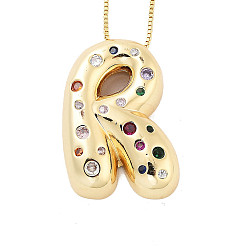 Letter R Латунные ожерелья с подвесками в виде букв из микрофибры с кубическим цирконием, реальный 18 k позолоченный, Буква R, 17.40~17.80 дюйм (44.2~45.2 см), Кулон : 29.5x20.5 мм