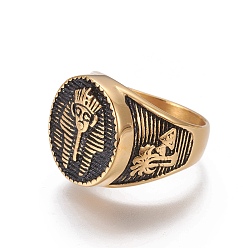 Golden Ionenbeschichtung (IP) 304 Edelstahl-Fingerringe, mit Emaille, ägyptischer Pharao, golden, Größe 8~13, 18~23 mm