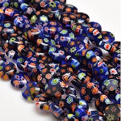 Синий Millefiori стеклянные плоские круглые нити бисера, синие, 10x3~4 мм, отверстие : 1 мм, около 38 шт / нитка, 14 дюйм