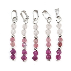 Турмалин Подвески из граненого круглого натурального кварцевого кристалла, рубина и розового турмалина, с 304 фурнитурой из нержавеющей стали, цвет нержавеющей стали, 26.5x3.5 мм, отверстие : 2x5 мм