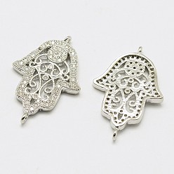 Платина Латунные микро проложить кубических ссылки циркония, hamsa рука / рука fatima / рука miriam, без кадмия и без свинца и без никеля, платина, 26.2x17.5x2.1 мм, отверстие : 1 мм
