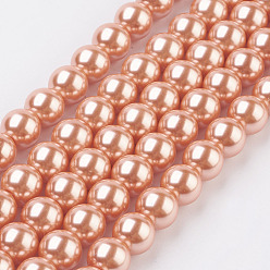 Темный Лосось Экологичные стеклянные жемчужные бусы, класс А, круглые, окрашенные, хлопковый шнур , темный лосось, 8 мм, отверстие : 1.2~1.5 мм, около 52 шт / нитка, 15.7 дюйм