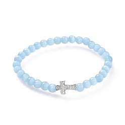 Светло-Голубой Браслеты для глаз, с латунными бусинами из микро-паве кубического циркония, Небесно-голубой, 2 дюйм (5 см)