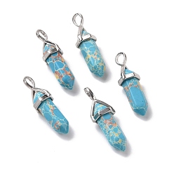 Имперская яшма Синтетические имперские подвески из яшмы, граненые, с латунной фурнитурой платинового цвета, без свинца и без кадмия, пуля, 27~30x9~10x7~8 мм, отверстие : 4x3 мм