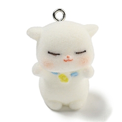 Медведь Милые подвески из флокированной смолы, Подвески в виде животных с железными петлями с платиновым покрытием, медведь, 31x21x15 мм, отверстие : 2 мм