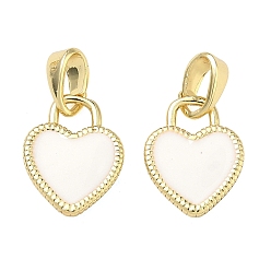 Белый Латунь эмаль подвески, сердце прелести, долговечный, стойки покрытие, без свинца и без кадмия, реальный 18 k позолоченный, белые, 12.5x10x2 мм, отверстие : 5x2.5 мм