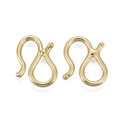 Real 18K Gold Plated Brass S-Hook Clasps, Long-Lasting Plated, Real 18K Gold Plated, 12.5x9x1.5mm, Hole: 4x5.5mm