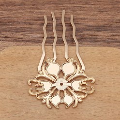 Rose Gold Alloy Hair Comb Finding, for DIY Jewelry Accessories, Flower, Rose Gold, 65mm, 10pcs/set