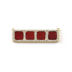 Rouge Foncé Breloques de connecteur en laiton micro pavé de zircone cubique transparente, avec de la résine, rectangle avec des liens carrés, crémaillère plaquage, plaqué longue durée, sans cadmium et sans plomb, réel 18 k plaqué or, rouge foncé, 12x40x3mm, Trou: 1mm