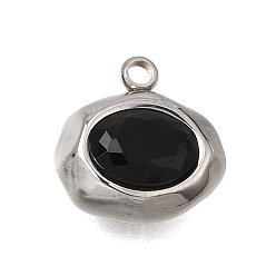 Black 304 Stainless Steel Pave Cubic Zirconia Pendants, Oval Charms, Stainless Steel Color, Black, 12.5x13x6mm, Hole: 1.5mm