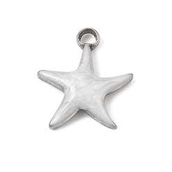 White 304 Stainless Steel with Enamel Charms, Star Charms, Stainless Steel Color, White, 15x13.5x3mm, Hole: 2mm