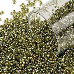 (996) Gilt Lined AB Peridot Круглые бусины toho, японский бисер, (996) покрытый позолотой аб перидот, 15/0, 1.5 мм, отверстие : 0.7 мм, о 3000шт / бутылка, 10 г / бутылка