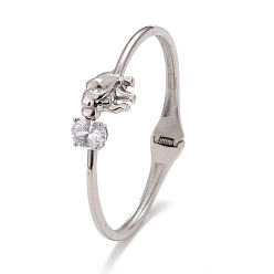 Stainless Steel Color Clear Cubic Zirconia Duck Cuff Bangle, 304 Stainless Steel Hinged Open Bangle for Women, Stainless Steel Color, Inner Diameter: 2-1/4 inch(5.6cm)