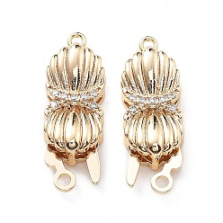 Настоящее золото 18K Латунные застежки из прозрачного кубического циркония с микропаве, без кадмия, без никеля и без свинца, формы раковины, реальный 18 k позолоченный, 23x7.5x4.5 мм, Отверстие : 1.3 мм & 1.6 мм