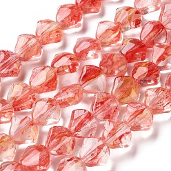 Red Inner Flower Handmade Lampwork Beads Strands, Shell Shape, Red, 11x12x7mm, Hole: 1mm, about 24pcs/strand, 10.24 inch(26cm)
