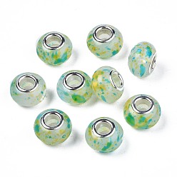 Зелено-Желтый Cmолы европейские шарики, бусины с большим отверстием, с латунными двойными ядрами, платиновый оттенок, имитация желе, рондель, зеленый желтый, 14x9 мм, отверстие : 5 мм