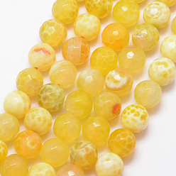 Желтый Бусы из натурального огненного агата с потрескиванием, круглые, класс А, граненые, окрашенная и подогревом, желтые, 12 мм, отверстие : 1 мм, около 32 шт / нитка, 15 дюйм