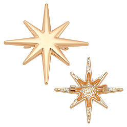 Light Gold 2Pcs Star Alloy Lapel Pins for Backpack Clothes, Light Gold, 45.5x45.5mm
