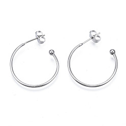Platinum Brass Half Hoop Earrings, Stud Earring, Nickel Free, with Ear Nuts and 925 Sterling Silver Pins, Platinum, 26~30x25~28x3mm, Pin: 0.7mm