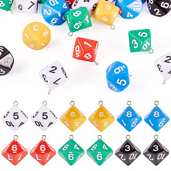 (52) Непрозрачная лаванда 24шт 6 цвета акриловые подвески, с платиново-железными петлями, десять граней, игральная кость, разноцветные, 25x21.5x21.5 мм, отверстие : 2 мм, 4 шт / цвет