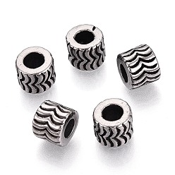 Античное Серебро 304 текстурированные бусины европейского стиля из нержавеющей стали с крупными отверстиями, колонка, античное серебро, 7.5x9 мм, отверстие : 4~4.5 мм
