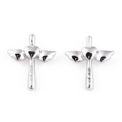 Платинированный Подвески из серебра 925 пробы с родиевым покрытием 925, Подвески-волшебные палочки со штампом 925, Реальная платина, 18x14.5x3 мм, отверстие : 1.6 мм