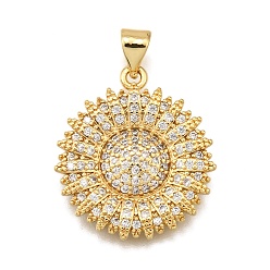 Прозрачный Стойка металлическая латунная микропрофилированная кубическая циркония подвески, цветок, с целью перехода в кольце, без кадмия и без свинца, долговечный, реальный 18 k позолоченный, прозрачные, 22x19.5x3 мм, отверстие : 4.5x3.5 мм