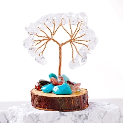 Хрусталь Кристаллы натурального кварца украшения дерево жизни, деревянная основа с орнаментом фэн-шуй из медной проволоки, 50~70x30~40 мм