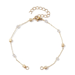 Golden Handmade Cube Brass Link Chain Bracelet Making, with Lobster Claw Clasp, Fit for Connector Charms, Golden, 7-3/8 inch(18.7cm)