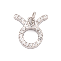 Телец 316 микро нержавеющей стали прокладывать Цирконом подвески, с прыжковых колец, цвет нержавеющей стали, 12 очарование созвездия, Телец, 11x11.5x2 мм, отверстие : 2.5 мм