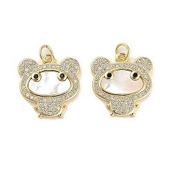 Real 18K Gold Plated Brass Micro Pave Clear Cubic Zirconia Pendants, Cadmium Free & Lead Free, with Shell, Jump Ring, Bear, Real 18K Gold Plated, 18.5x17.5x3mm, Hole: 3.5mm