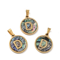 Letter D Вакуумное покрытие pvd 304 нержавеющая сталь с подвесками из ракушек пауа, золотые, плоский круглый с подвеской в виде буквы, letter.d, 18x16x1.5 мм, отверстие : 3x6 мм