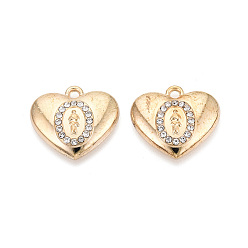 Light Gold Подвески из сплава и страза, сердце прелести, золотой свет, 19.5x21.5x4 мм, отверстие : 1.8 мм