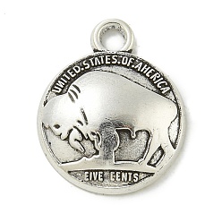 Плоский Круглый Сплавочные подвески тибетского стиля, без кадмия и без свинца, буйвол, античное серебро, плоско-круглые, 18.5x15x4 мм, отверстие : 2 мм